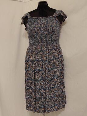 Sonoma Blue Floral Smocked Midi Dress
